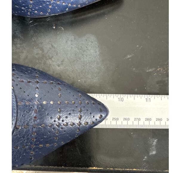 Hispanitas Sling Back Leather Pumps Wood Stacked Heel Navy Blue Size 38.5 - Picture 8 of 9